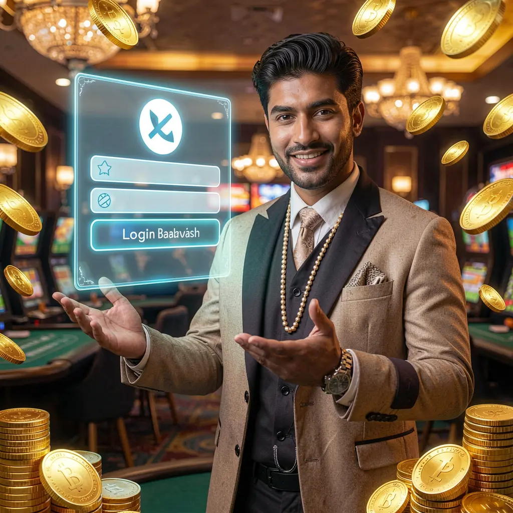 QQ777 Login – Enter a premium online casino experience for players in Bangladesh Stylish Bangladeshi casino host welcoming players to the QQ777 platform with glowing casino lights and golden coins